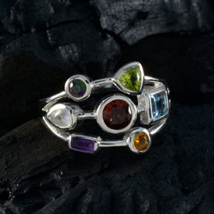 Multi Stone Hepta Russian Sterling Silver multicolor Gemstone Featherlight Cocktail Ring Jewellery