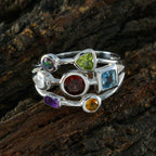 Multi Stone Hepta Russian Sterling Silver multicolor Gemstone Featherlight Cocktail Ring Jewellery