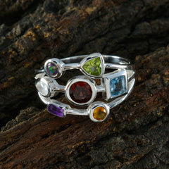 Multi Stone Hepta Russian Sterling Silver multicolor Gemstone Featherlight Cocktail Ring Jewellery
