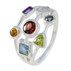 Multi Stone Hepta Russian Sterling Silver multicolor Gemstone Featherlight Cocktail Ring Jewellery