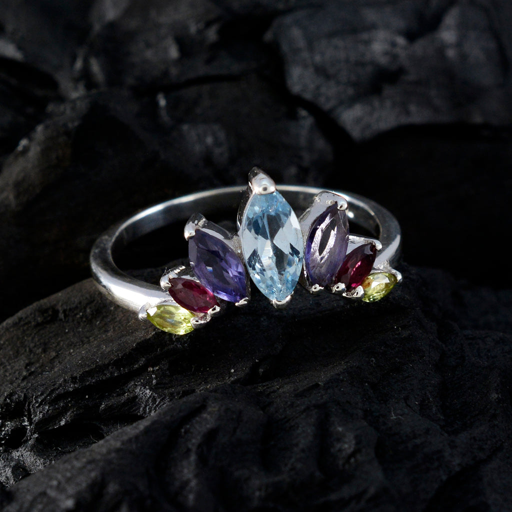 Multi Stone Hepta Japanese 925 Sterling Silver multicolor Gems Dainty crown Ring Jewelry