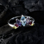 Multi Stone Hepta Japanese 925 Sterling Silver multicolor Gems Dainty crown Ring Jewelry
