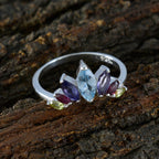 Multi Stone Hepta Japanese 925 Sterling Silver multicolor Gems Dainty crown Ring Jewelry