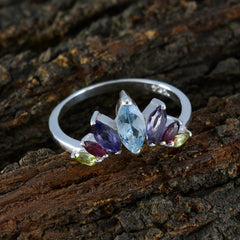 Multi Stone Hepta Japanese 925 Sterling Silver multicolor Gems Dainty crown Ring Jewelry