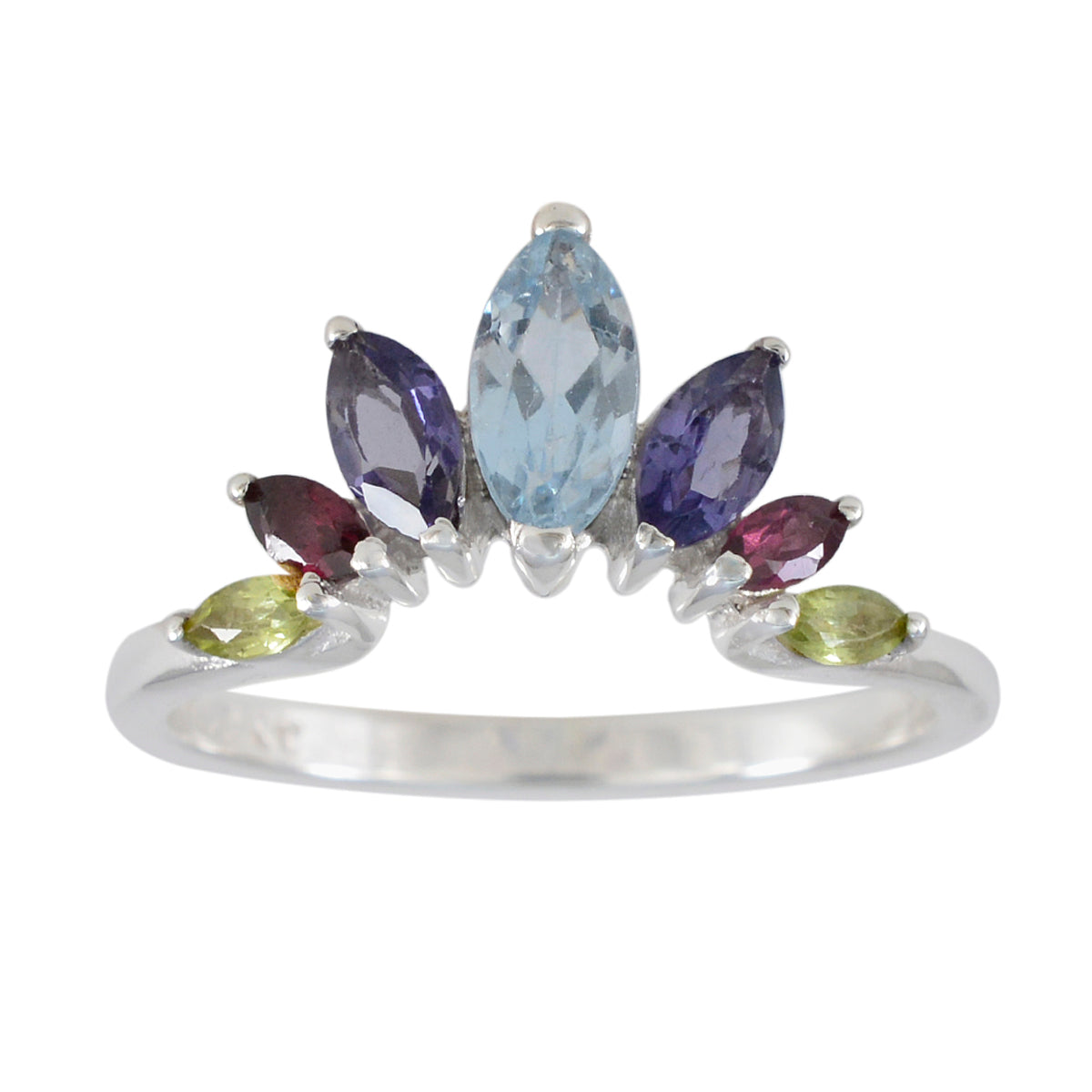 Multi Stone Hepta Japanese 925 Sterling Silver multicolor Gems Dainty crown Ring Jewelry Huvudsaklig produktbild