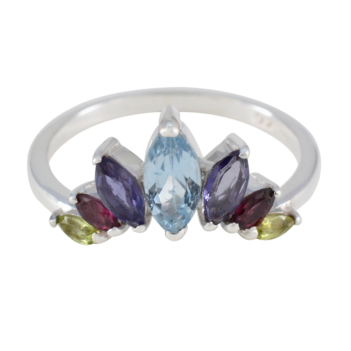 Multi Stone Hepta Japanese 925 Sterling Silver multicolor Gems Dainty crown Ring Jewelry