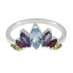 Multi Stone Hepta Japanese 925 Sterling Silver multicolor Gems Dainty crown Ring Jewelry
