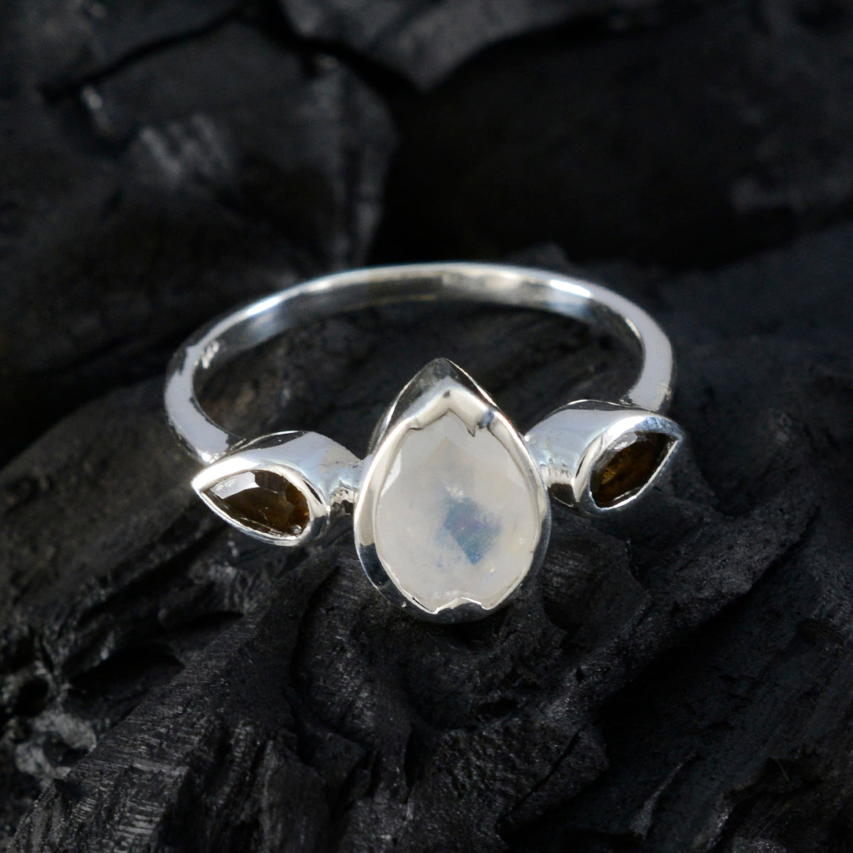 Multi Stone Trilogy Turkish Sterling Silver multicolor Gems Dainty Artisan Ring Jewelry