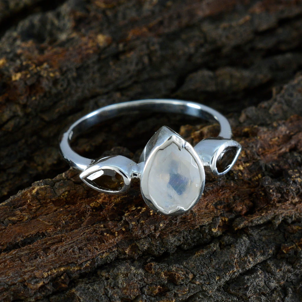Multi Stone Trilogy Turkish Sterling Silver multicolor Gems Dainty Artisan Ring Jewelry