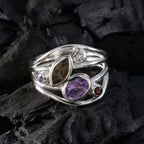Multi Stone Penta Egyptian Sterling Silver multicolor Gemstone Eye catching Trendy Ring Jewelry