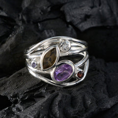 Multi Stone Penta Egyptian Sterling Silver multicolor Gemstone Eye catching Trendy Ring Jewelry