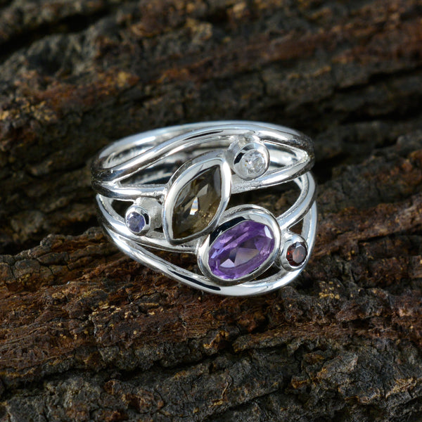 Multi Stone Penta Egyptian Sterling Silver multicolor Gemstone Eye catching Trendy Ring Jewelry