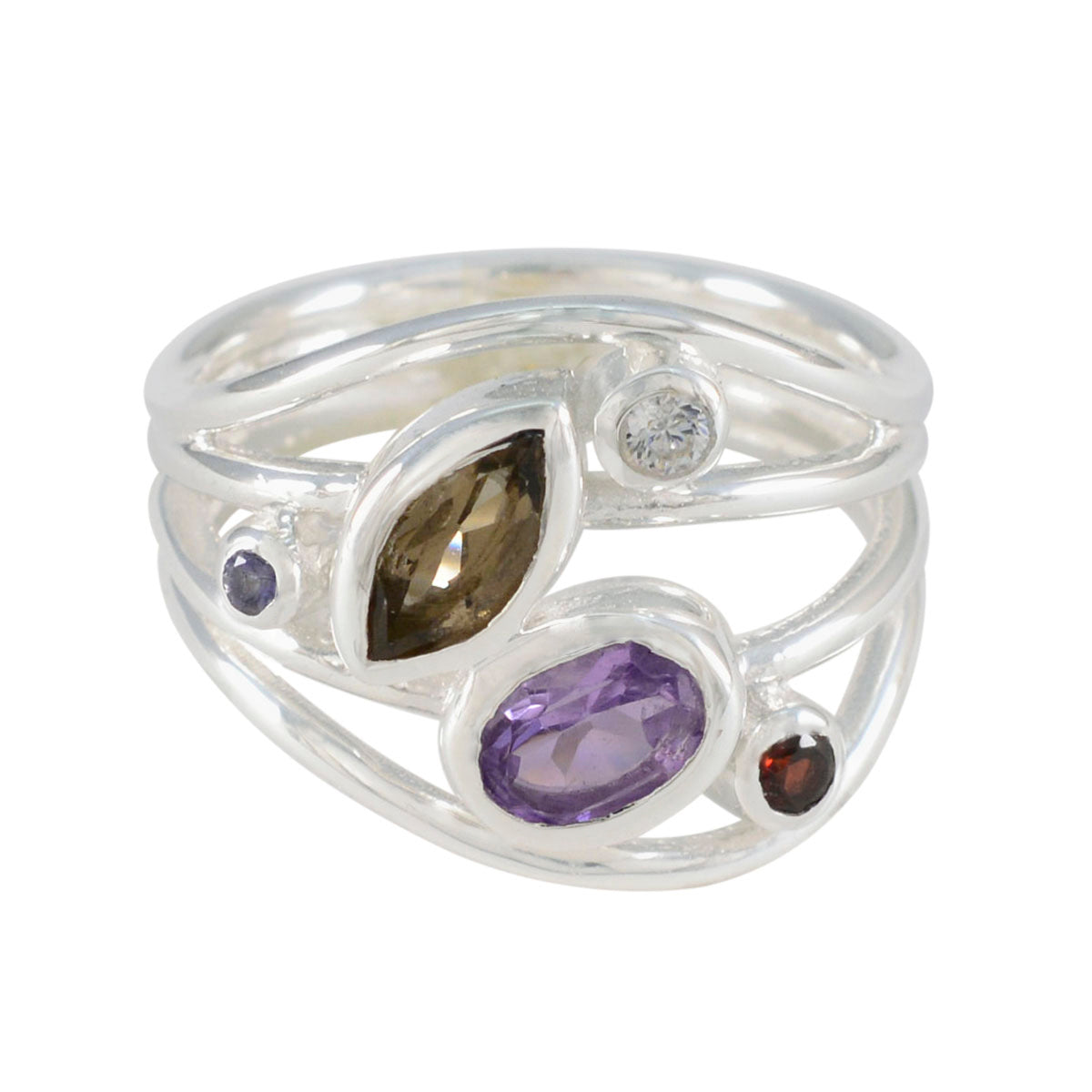 Multi Stone Penta Egyptian Sterling Silver multicolor Gemstone Eye catching Trendy Ring Jewelry
