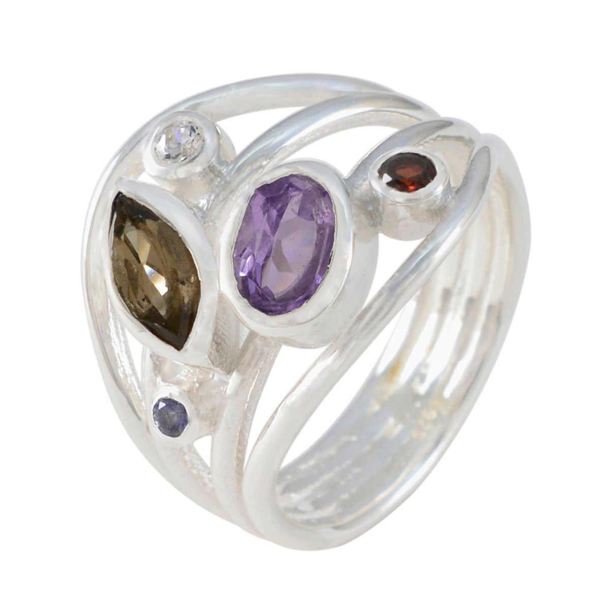 Multi Stone Penta Egyptian Sterling Silver multicolor Gemstone Eye catching Trendy Ring Jewelry
