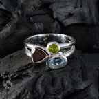 Multi Stone Trilogy French 925 Silver multicolor Gemstones Minimal Boho Ring Jewellery