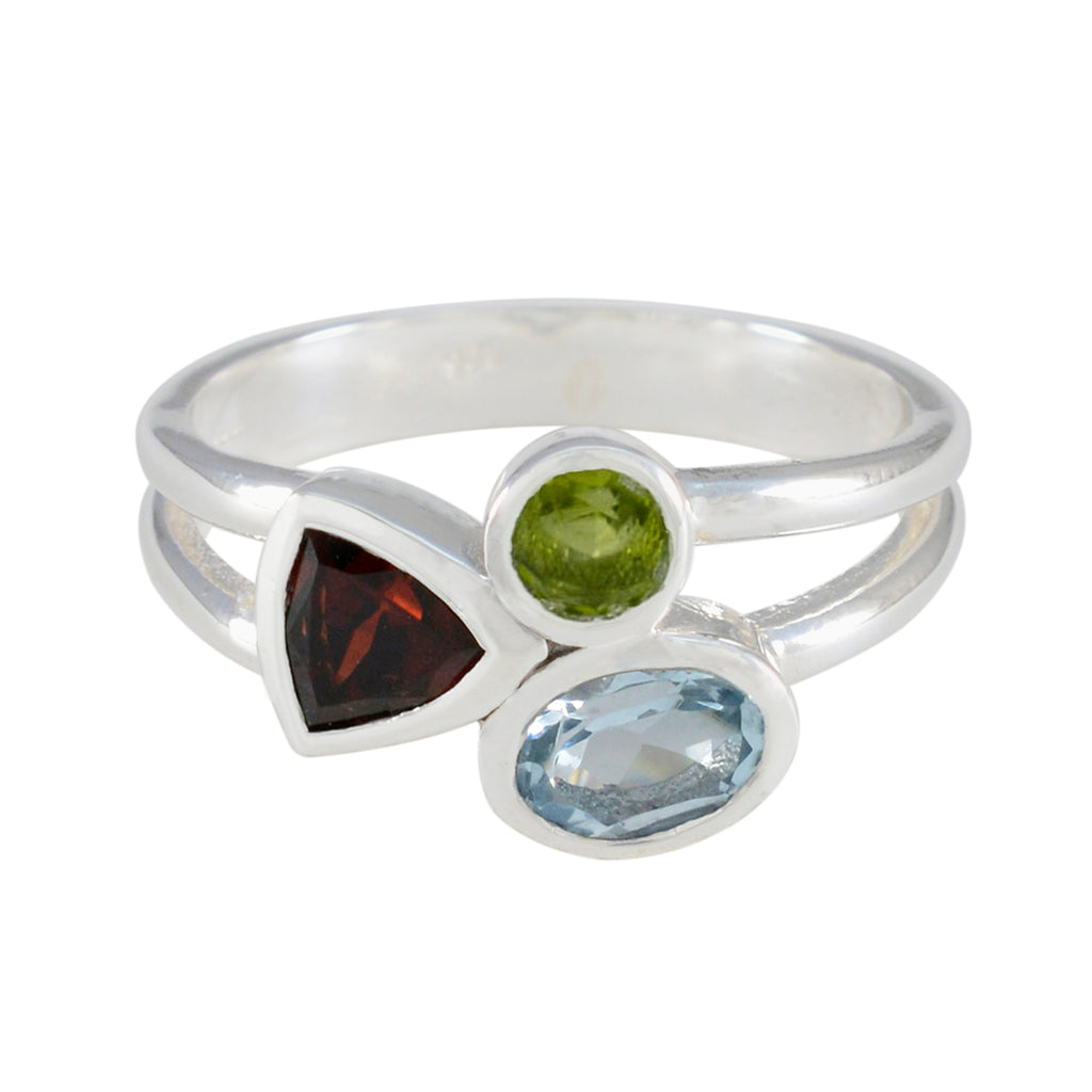Multi Stone Trilogy French 925 Silver multicolor Gemstones Minimal Boho Ring Jewellery