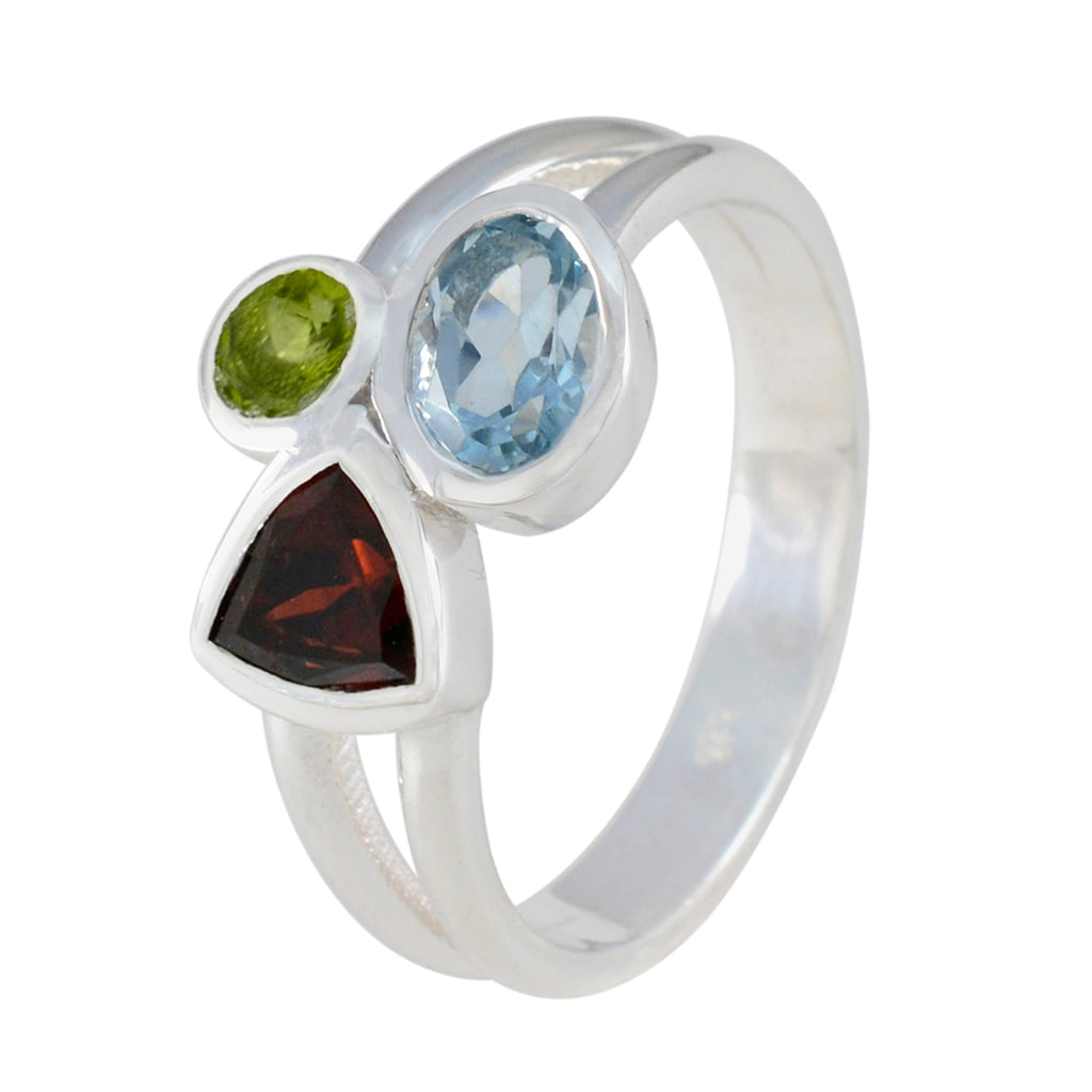 Multi Stone Trilogy French 925 Silver multicolor Gemstones Minimal Boho Ring Jewellery