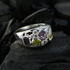 Multi Stone quarter Egyptian 925 Silver multicolor Gemstone Eye catching Modern Ring Jewelry