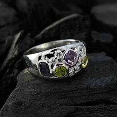 Multi Stone quarter Egyptian 925 Silver multicolor Gemstone Eye catching Modern Ring Jewelry