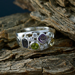 Multi Stone quarter Egyptian 925 Silver multicolor Gemstone Eye catching Modern Ring Jewelry