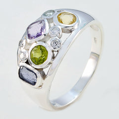 Multi Stone quarter Egyptian 925 Silver multicolor Gemstone Eye catching Modern Ring Jewelry