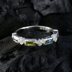 Multi Stone quarter Japanese 925 Sterling Silver multicolor Gemstone Dainty Trendy Band Jewelry
