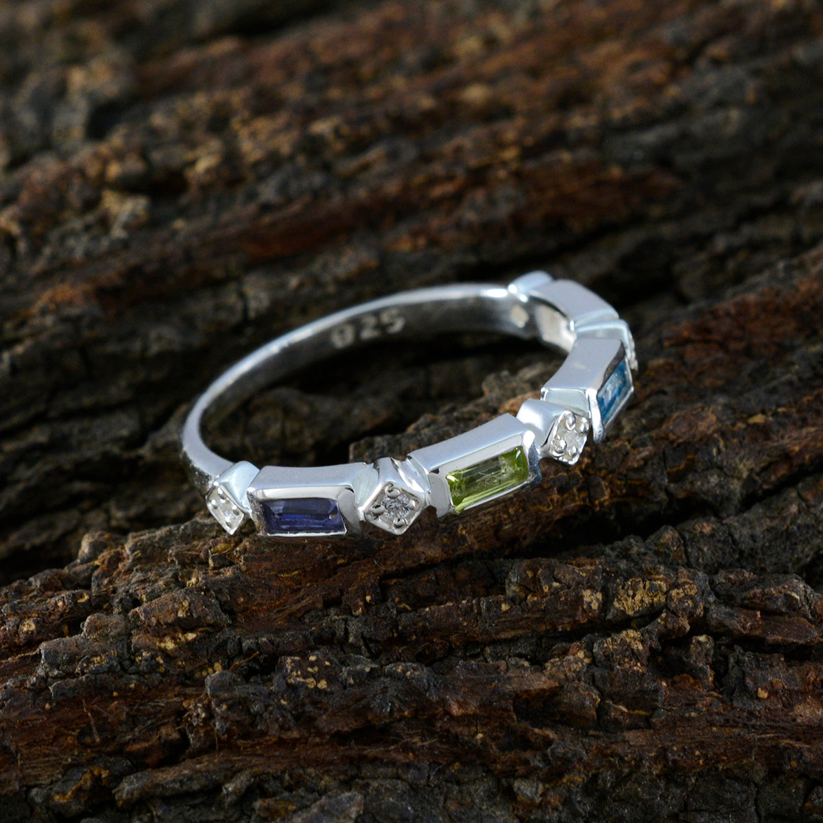 Multi Stone quarter Japanese 925 Sterling Silver multicolor Gemstone Dainty Trendy Band Jewelry