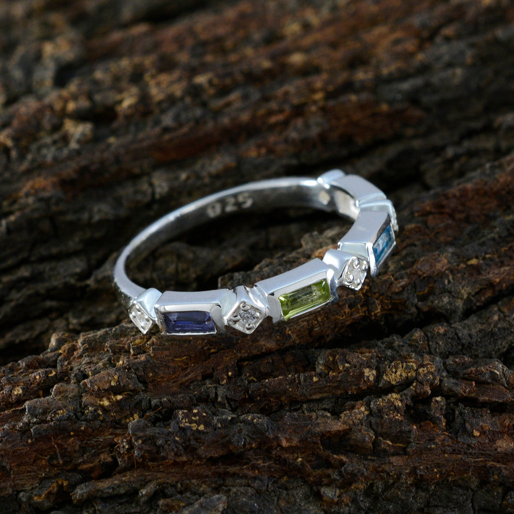 Multi Stone quarter Japanese 925 Sterling Silver multicolor Gemstone Dainty Trendy Band Jewelry