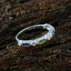 Multi Stone quarter Japanese 925 Sterling Silver multicolor Gemstone Dainty Trendy Band Jewelry