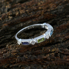 Multi Stone quarter Japanese 925 Sterling Silver multicolor Gemstone Dainty Trendy Band Jewelry