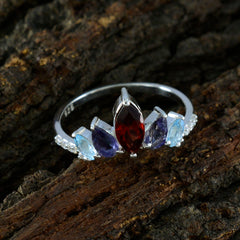 Multi Stone Penta Korean 925 Sterling Silver multicolor Gemstone Elegant  crown Ring Jewelry
