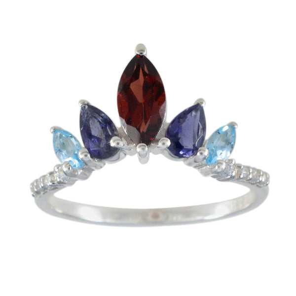Multi Stone Penta Korean 925 Sterling Silver multicolor Gemstone Elegant  crown Ring Jewelry