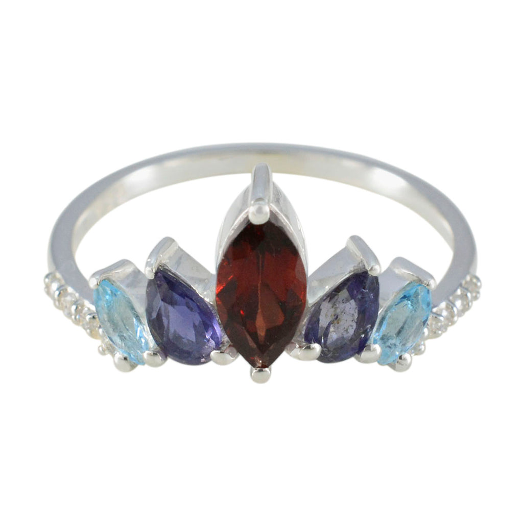 Multi Stone Penta Korean 925 Sterling Silver multicolor Gemstone Elegant  crown Ring Jewelry