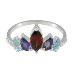 Multi Stone Penta Korean 925 Sterling Silver multicolor Gemstone Elegant  crown Ring Jewelry