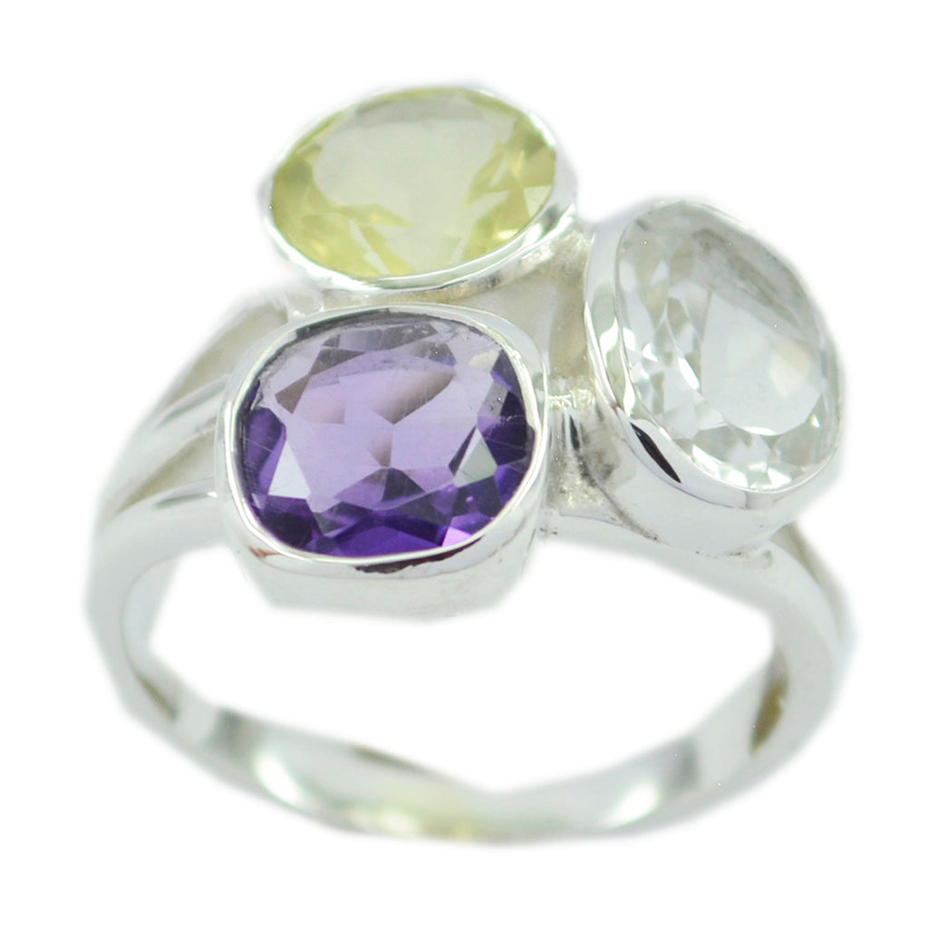 Multi Stone Trilogy German 925 Silver multicolor Gemstones Mid weight Cocktail Ring Jewellery