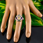 Multi Stone Navratna Russian Sterling Silver multicolor Gems Classic Cocktail Ring Jewellery