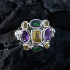 Multi Stone Navratna Russian Sterling Silver multicolor Gems Classic Cocktail Ring Jewellery