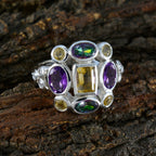 Multi Stone Navratna Russian Sterling Silver multicolor Gems Classic Cocktail Ring Jewellery