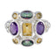 Multi Stone Navratna Russian Sterling Silver multicolor Gems Classic Cocktail Ring Jewellery