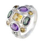 Multi Stone Navratna Russian Sterling Silver multicolor Gems Classic Cocktail Ring Jewellery