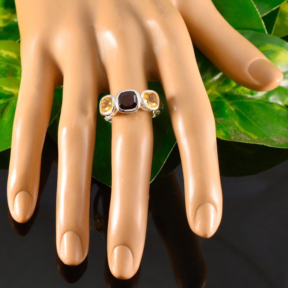 Multi Stone Trilogy African 92.5 Silver multicolor Gems Slim Graceful Ring Jewelry