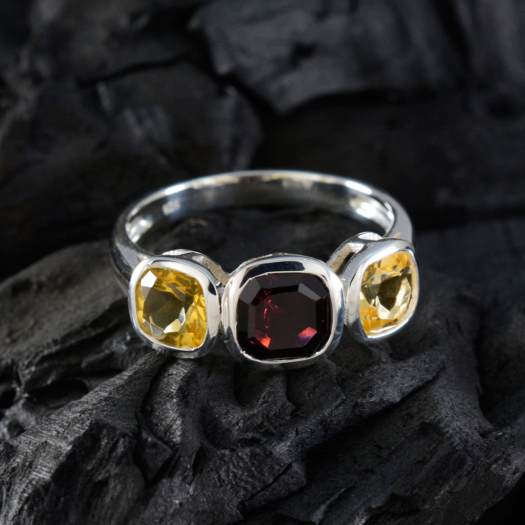 Multi Stone Trilogy African 92.5 Silver multicolor Gems Slim Graceful Ring Jewelry