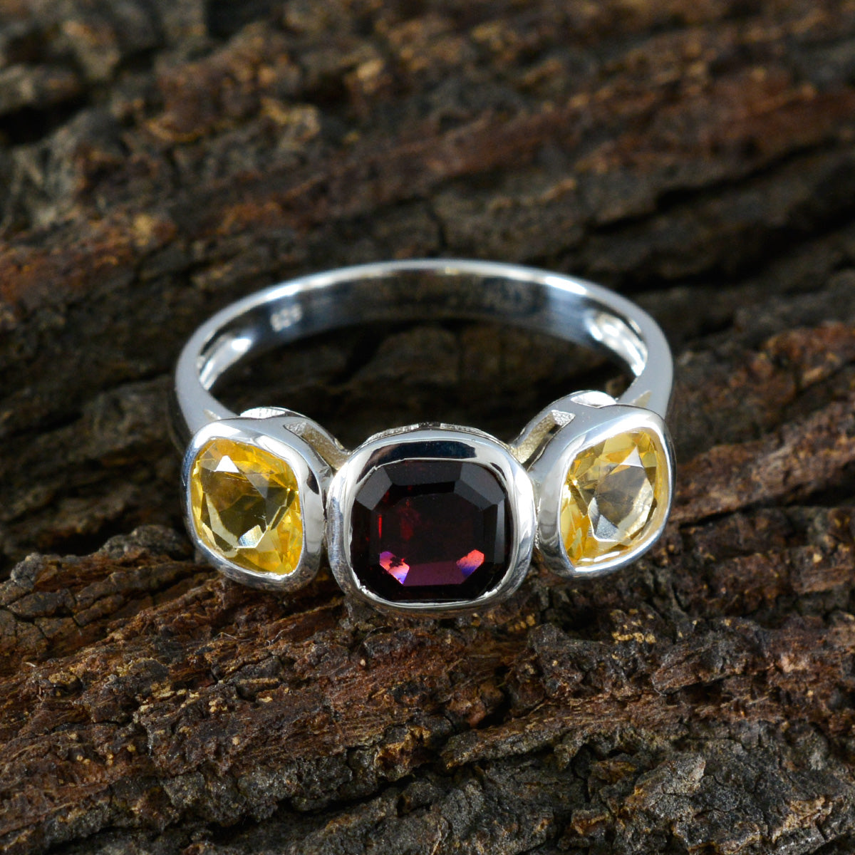 Multi Stone Trilogy African 92.5 Silver multicolor Gems Slim Graceful Ring Jewelry