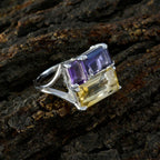 Multi Stone Trilogy Russian 925 Sterling Silver multicolor Gems Classic Trendy Ring Jewelry