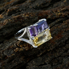 Multi Stone Trilogy Russian 925 Sterling Silver multicolor Gems Classic Trendy Ring Jewelry