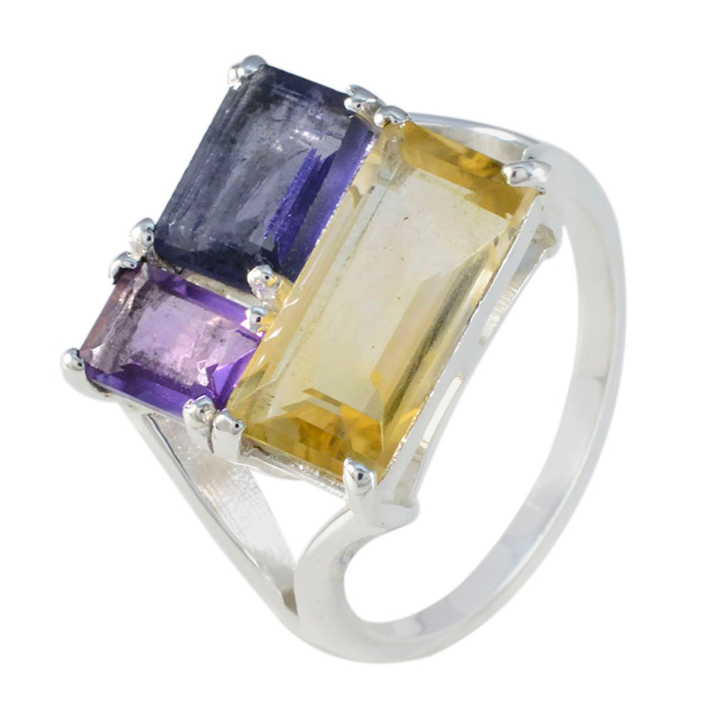Multi Stone Trilogy Russian 925 Sterling Silver multicolor Gems Classic Trendy Ring Jewelry