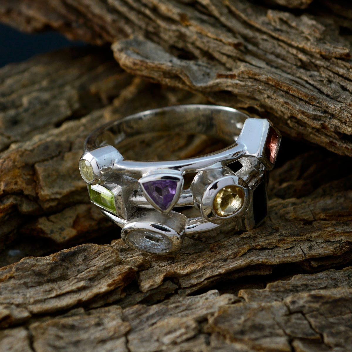 Multi Stone multiple French 925 Silver multicolor Gemstone Versatile Cocktail Ring Jewellery