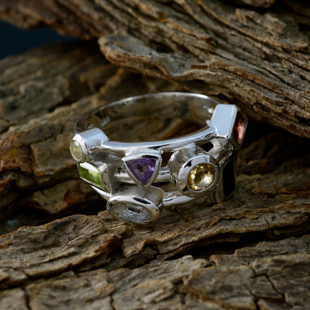 Multi Stone multiple French 925 Silver multicolor Gemstone Versatile Cocktail Ring Jewellery