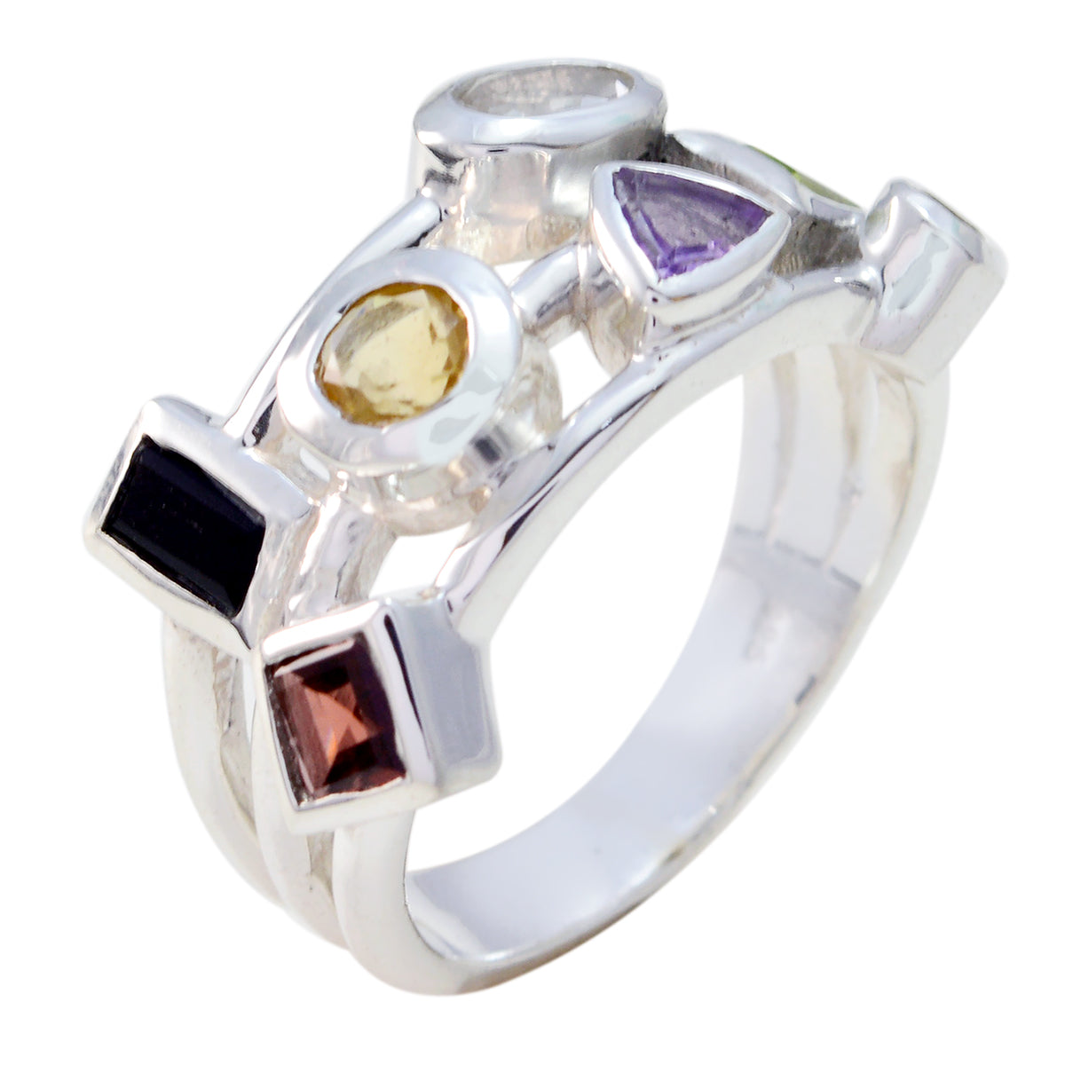 Multi Stone multiple French 925 Silver multicolor Gemstone Versatile Cocktail Ring Jewellery Главное изображение товара
