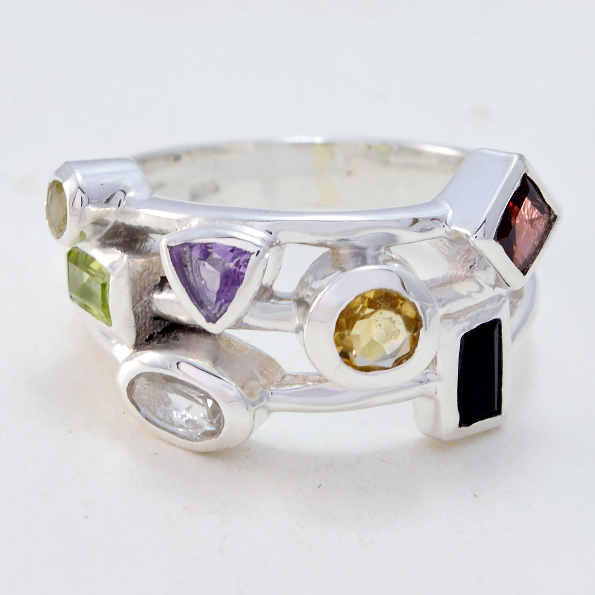Multi Stone multiple French 925 Silver multicolor Gemstone Versatile Cocktail Ring Jewellery Второстепенное изображение товара